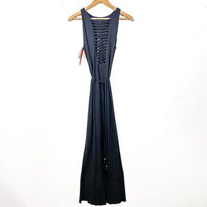 Catherine Malandrino NWT Black Lace-Up Corset Maxi Dress XS Tie w/ Slits